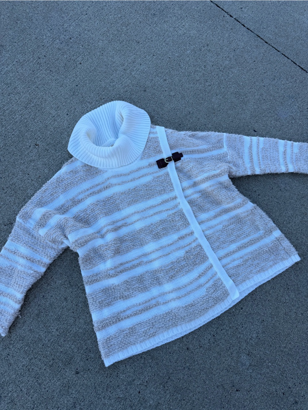 Calvin Klein Cream & White Striped Turtleneck Cardigan